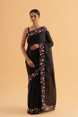 Divya - Black Organza Saree with Jerquin Detailing – A Statement in Minimalism - SKU EKS19