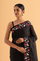 Divya - Black Organza Saree with Jerquin Detailing – A Statement in Minimalism - SKU EKS19