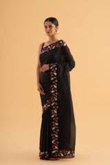 Divya - Black Organza Saree with Jerquin Detailing – A Statement in Minimalism - SKU EKS19