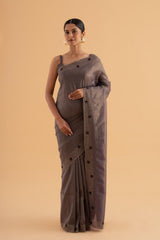 Kajal - Dark Blue & Grey Two-Tone Crush Silk Saree with Stone and Thread Work - SKU EKS33