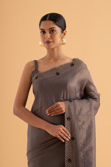 Kajal - Dark Blue & Grey Two-Tone Crush Silk Saree with Stone and Thread Work - SKU EKS33