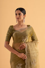 Kumkum - Green Semi-Organza Saree with Shimmering Stone Work – Modern Festive Look - SKU EKS35