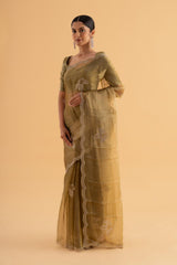 Kumkum - Green Semi-Organza Saree with Shimmering Stone Work – Modern Festive Look - SKU EKS35