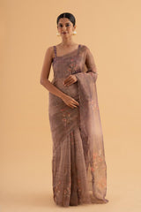 Leher - Dark Pink Satin Silk Saree with Sequin & Bead Embroidery – Festive Elegance - SKU EKS21