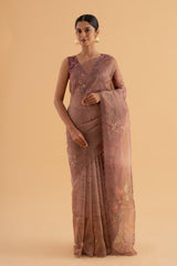 Leher - Brown Satin Silk Saree with Sequin & Bead Work – Glamorous Festive Wear - SKU EKS20