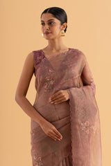 Leher - Brown Satin Silk Saree with Sequin & Bead Work – Glamorous Festive Wear - SKU EKS20