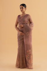 Leher - Brown Satin Silk Saree with Sequin & Bead Work – Glamorous Festive Wear - SKU EKS20