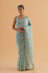 Anya - Teal Green Platine Silk Saree with Light Embroidery for Weddings & Festivities - SKU EKS04