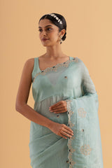 Anya - Teal Green Platine Silk Saree with Light Embroidery for Weddings & Festivities - SKU EKS04