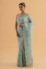 Anya - Teal Green Platine Silk Saree with Light Embroidery for Weddings & Festivities - SKU EKS04