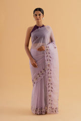 Shristi - Lilac Organza Saree with Delicate Jerquin Work – A Dreamy Occasion Wear - SKU EKS17