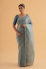 Athma - Blue Designer Crush Silk Saree with Embroidery for Weddings & Parties - SKU EKS01