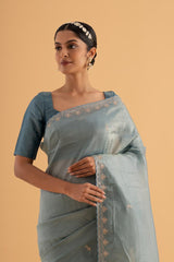 Athma - Blue Designer Crush Silk Saree with Embroidery for Weddings & Parties - SKU EKS01