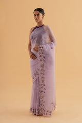 Shristi - Lilac Organza Saree with Delicate Jerquin Work – A Dreamy Occasion Wear - SKU EKS17