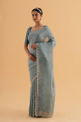 Athma - Blue Designer Crush Silk Saree with Embroidery for Weddings & Parties - SKU EKS01