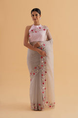 Divya - Grey Organza Saree with Elegant Jerquin Work for Weddings & Celebrations - SKU EKS18