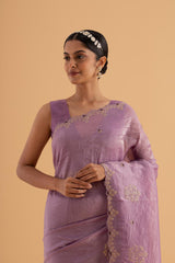 Anya - Deep Lilac Platine Silk Saree with Subtle Embroidery for Graceful Occasions - SKU EKS03