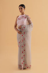 Divya - Grey Organza Saree with Elegant Jerquin Work for Weddings & Celebrations - SKU EKS18