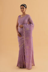 Anya - Deep Lilac Platine Silk Saree with Subtle Embroidery for Graceful Occasions - SKU EKS03