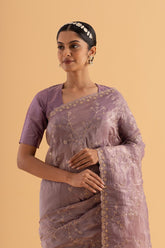 Chehel - Aubergine Crush Silk Saree with Handcrafted Thread Work for Evening Elegance - SKU EKS12
