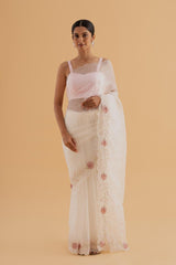 Shrishti - White Organza Saree with Jerquin Work – Light, Airy & Elegant - SKU EKS16