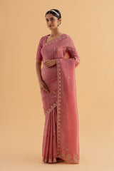 Athma - Deep Pink Designer Crush Silk Saree with Elegant Embroidery - SKU EKS02