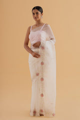 Shrishti - White Organza Saree with Jerquin Work – Light, Airy & Elegant - SKU EKS16