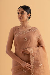 Sukha - Light Coffee Industrial Kota Saree with Thread Embroidery for Everyday Elegance - SKU EKS06