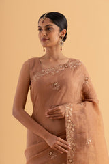 Sukha - Light Coffee Industrial Kota Saree with Thread Embroidery for Everyday Elegance - SKU EKS06