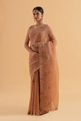 Sukha - Light Coffee Industrial Kota Saree with Thread Embroidery for Everyday Elegance - SKU EKS06