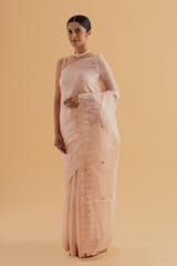 Pushp - Light Cream & Pink Tussar Silk Saree with Gota Foil Work – Ethereal & Elegant - SKU EKS24