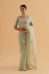 Maitri - Pastel Green Net Organza Silk Saree with Thread & Foil Embroidery – Ethereal Glamour - SKU EKS26