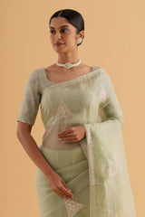 Maitri - Pastel Green Net Organza Silk Saree with Thread & Foil Embroidery – Ethereal Glamour - SKU EKS26