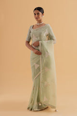 Maitri - Pastel Green Net Organza Silk Saree with Thread & Foil Embroidery – Ethereal Glamour - SKU EKS26