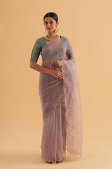 Vedana - Light Green Organza Saree with Zari Embroidery for Festive Occasions - SKU EKS07