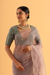 Vedana - Light Green Organza Saree with Zari Embroidery for Festive Occasions - SKU EKS07