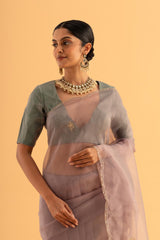 Vedana - Light Green Organza Saree with Zari Embroidery for Festive Occasions - SKU EKS07