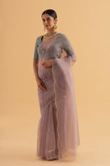 Vedana - Light Green Organza Saree with Zari Embroidery for Festive Occasions - SKU EKS07