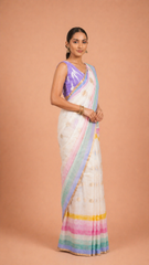 Nira – Pastel Multicolor Cotton Saree with Soft Gold Accents - SKU EKS86