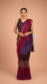 Rhea – Multicolor Cotton Saree with Bold Contrast Elegance - SKU EKS85