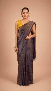 Aarika – Dark Purple Pure Linen Saree - SKU EKS83