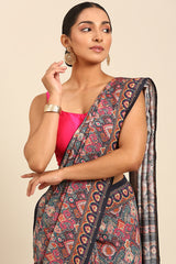 Paisley Blue & Pink Mul Cotton Saree with Bhoti Pallu