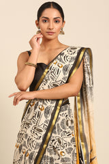 Yellow & Black Mul Cotton Saree with Bhoti Pallu and Gold Border