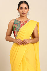 Lemon Muse Solid Yellow Mul Cotton Saree with Bhoti Pallu