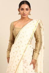 Golden Whisper Mul Cotton Saree with Polka Print and Zari Border