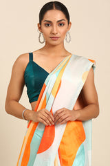 Blue Multicolor Mul Cotton Saree with Abstract Print and Zari Border