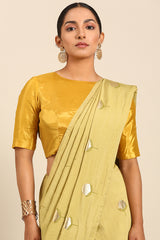 Meadow Mist Green Mul Cotton Saree with Gold Foil Work and Zari Detail