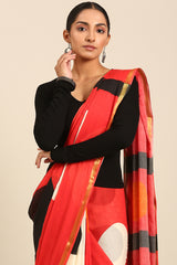 Polka Rhythm Mul Cotton Saree in Black and White with Zari Border