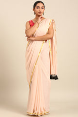 Golden Glint Thread Work Mul Cotton Saree in White