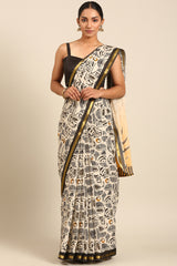 Yellow & Black Mul Cotton Saree with Bhoti Pallu and Gold Border